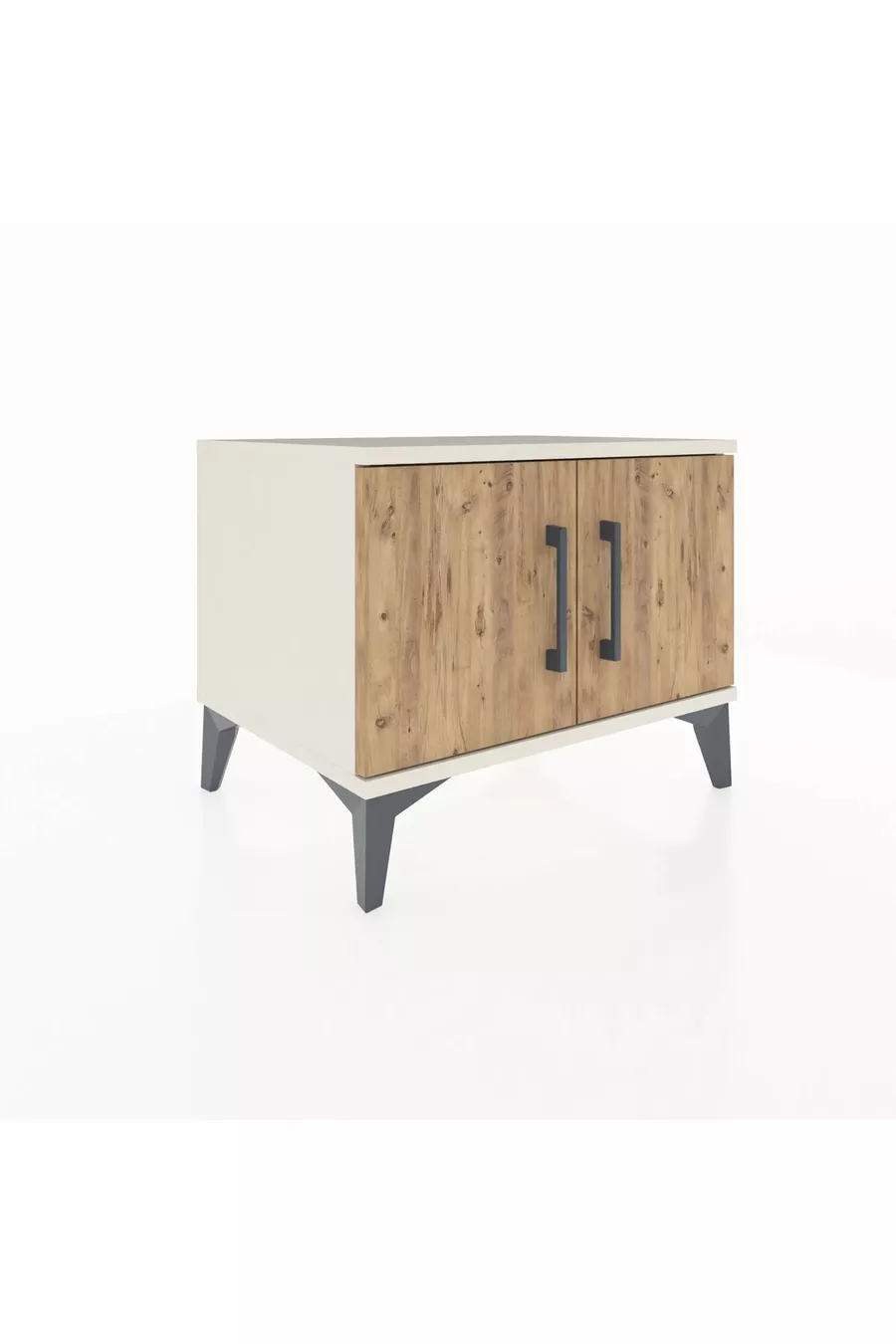 Commode Hyperion à étagère unique avec 2 portes, Pierre de lune-Pin