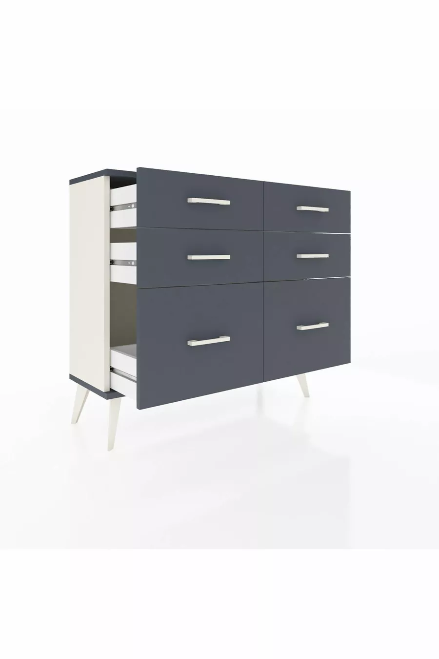 Commode Arges 6 tiroirs Pierre de lune-Anthracite