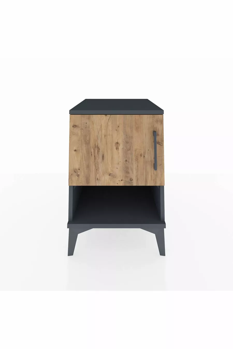 Table de chevet Kronos avec 2 étagères et 1 porte Anthracite-Épicéa