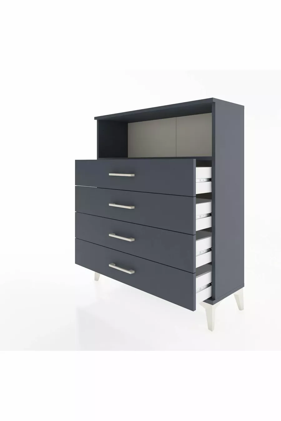 Commode Arges à une étagère et 4 tiroirs Anthracite-Anthracite