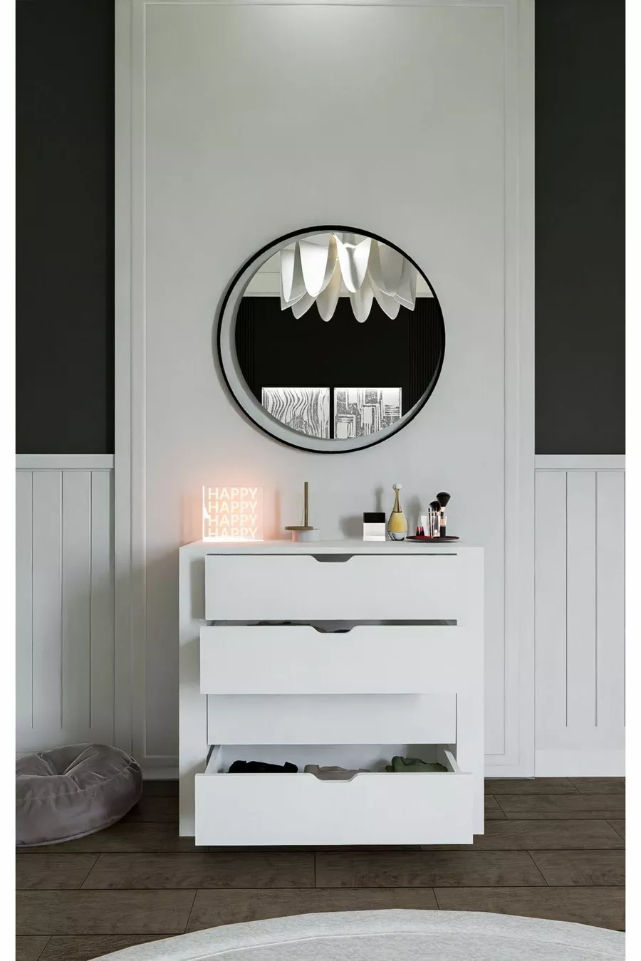 Commode blanche immaculée à 4 tiroirs pour chambre à coucher ou chambre de bébé, blanche, X cm