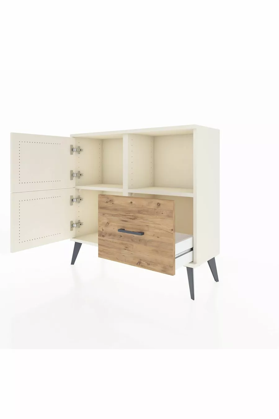 Commode Arges avec 2 étagères, 1 tiroir, 2 portes, couleur Pierre de lune/Pin