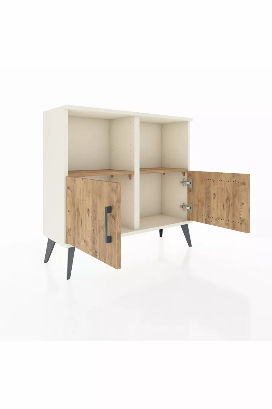 Commode Arges 2 étagères 2 portes Pierre de lune-Pin