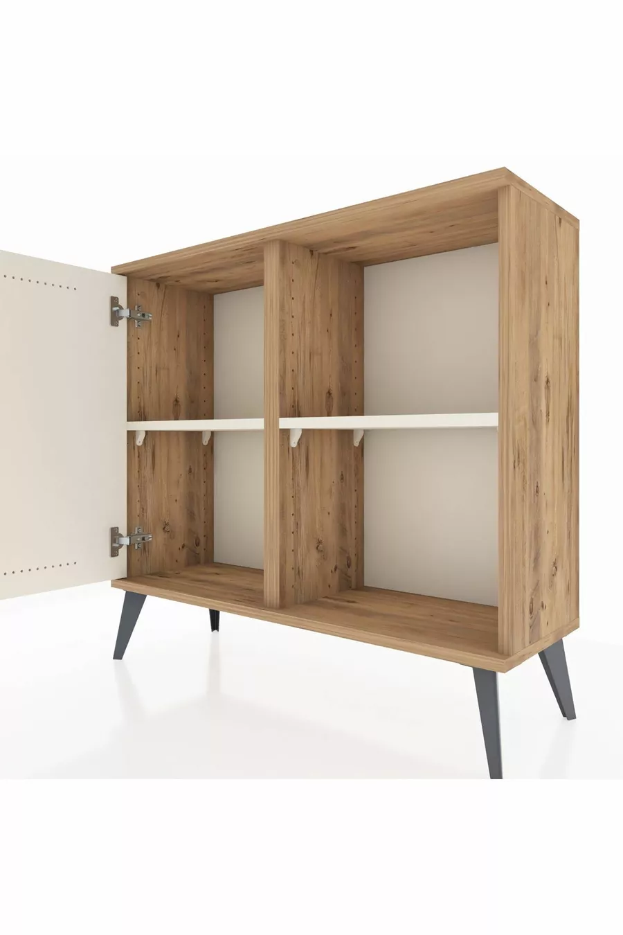 Commode Arges à 2 étagères avec 1 porte en pin et marbre bleu
