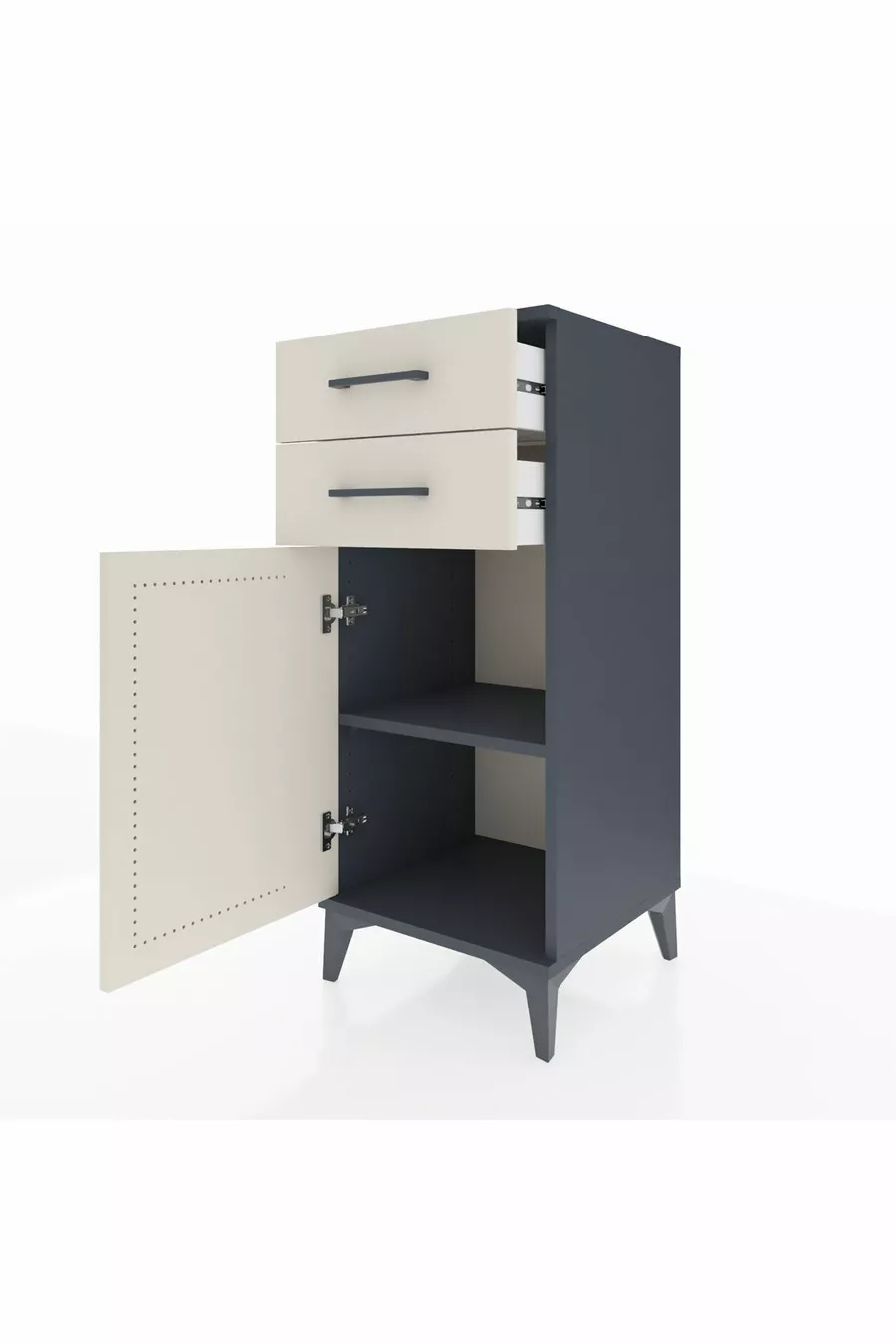 Commode Hyperion à une étagère, deux tiroirs et une porte, Anthracite-Gris pierre