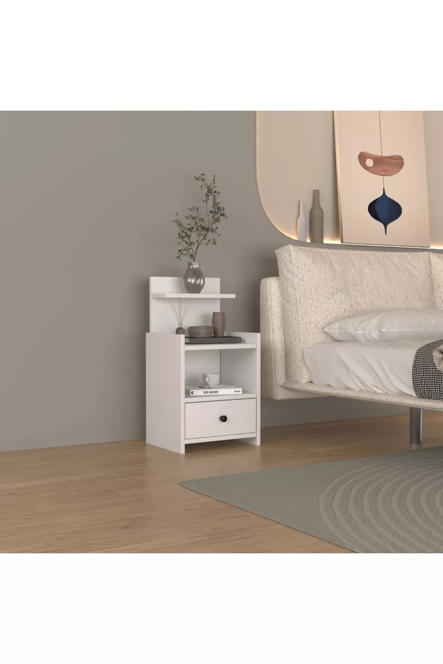 Table de chevet moderne à tiroirs avec étagères % MDF