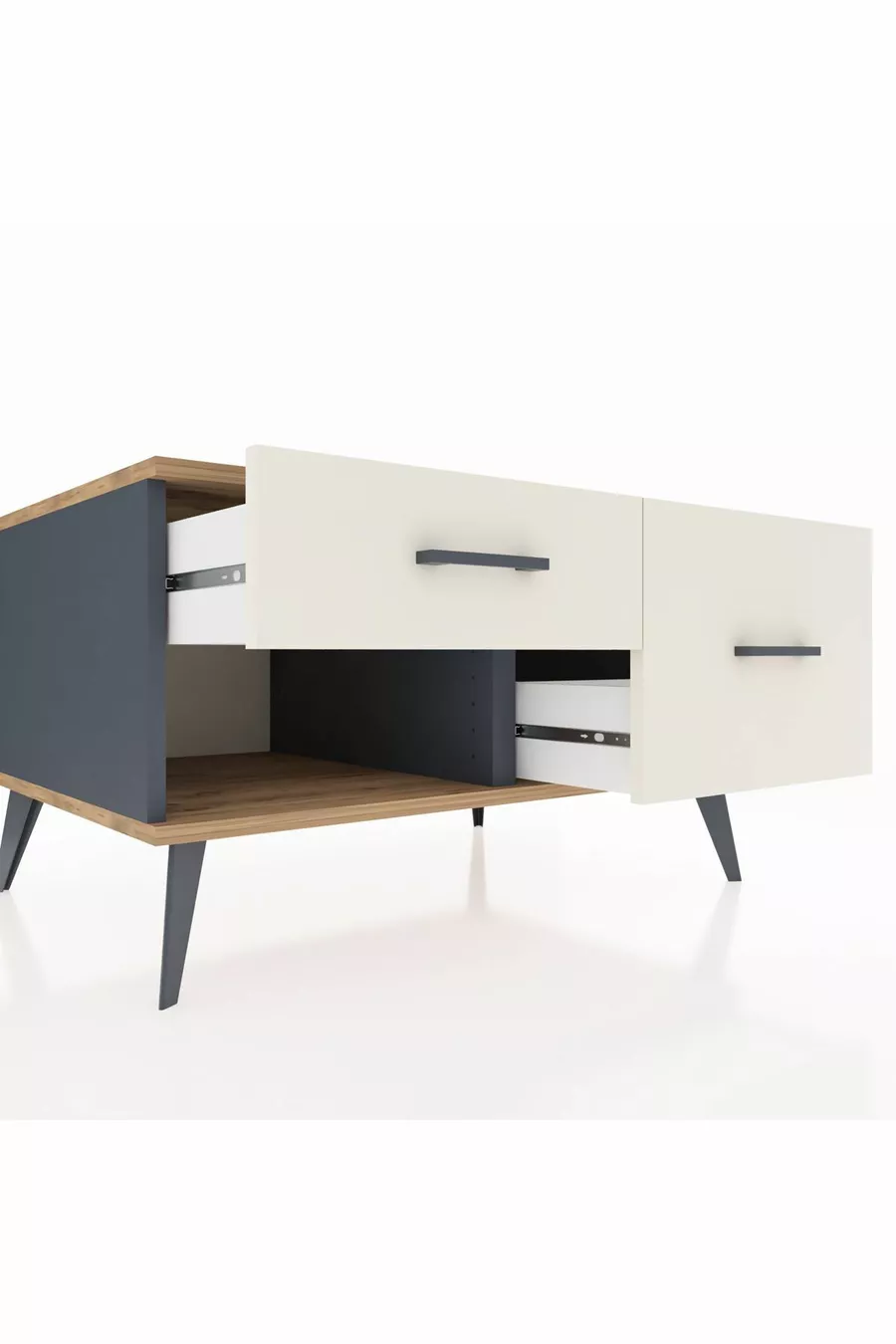Commode Kronos 2 tiroirs Anthracite-Sapin/Pierre de lune