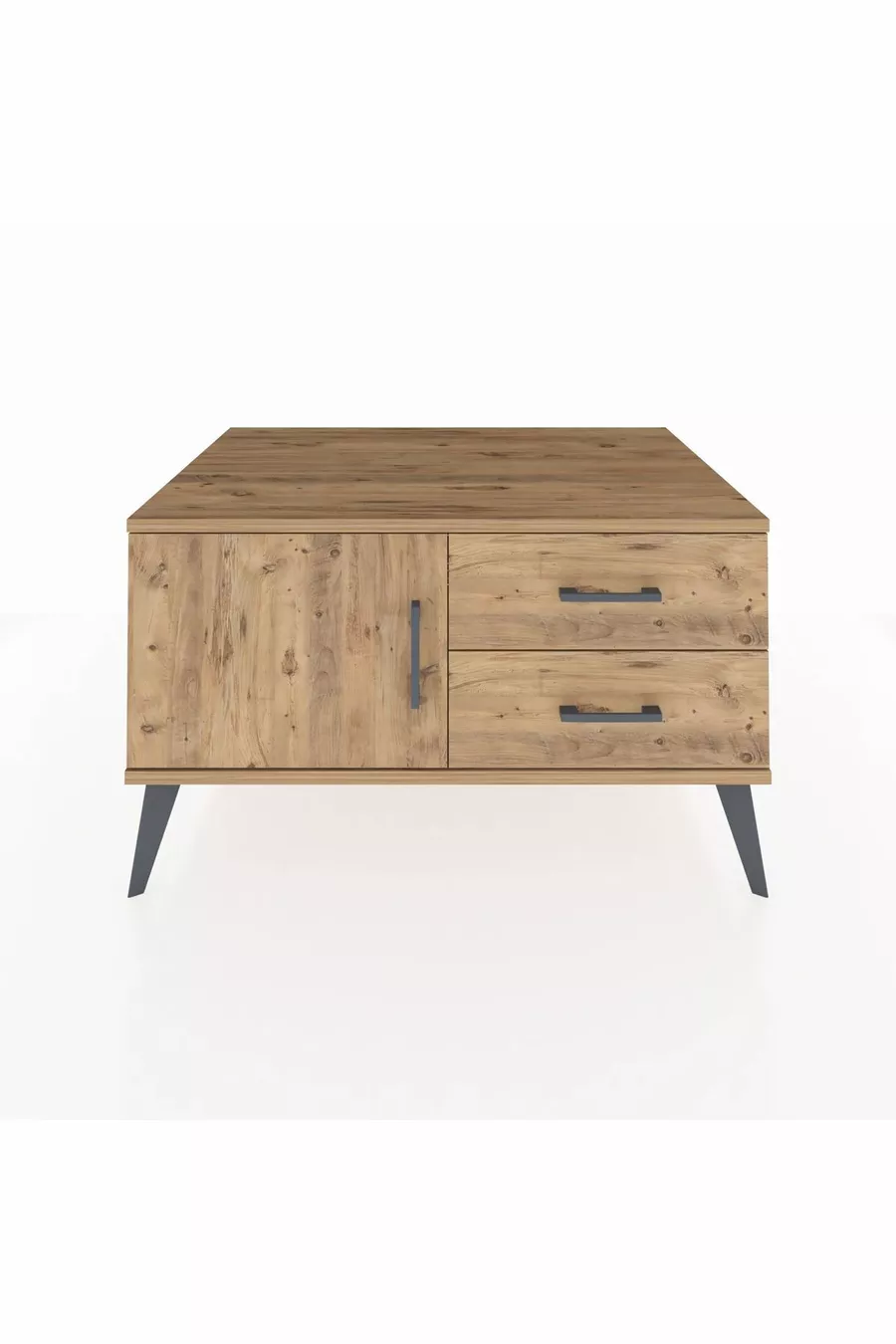Commode Kronos avec une étagère, 2 tiroirs et une porte, pin sur pin