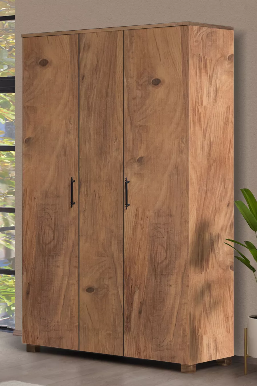 Lits superposés, Lit superposé Aura avec lit d'appoint et armoire 3 portes - Noyer
