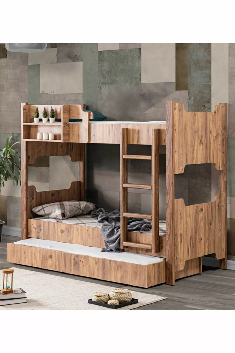 Lits superposés en profil MDF, lit superposé modulable Eurasia avec deux lits confort