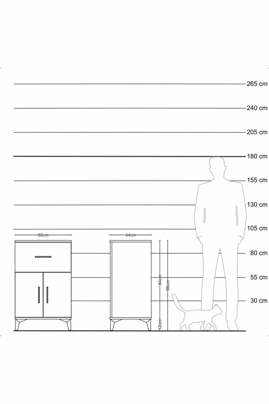 Chevet Hyperion avec une étagère simple, un tiroir et deux portes, en pin