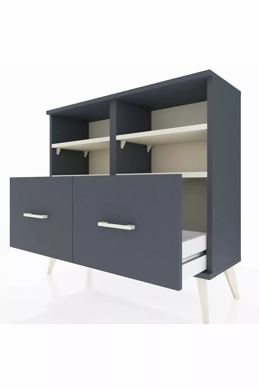 Commode Arges 4 étagères 2 tiroirs Anthracite-Silex/Anthracite