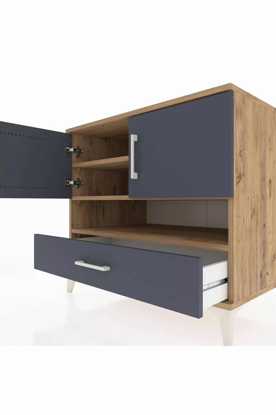 Commode Kronos 3 étagères 1 tiroir 2 portes Pin-Anthracite