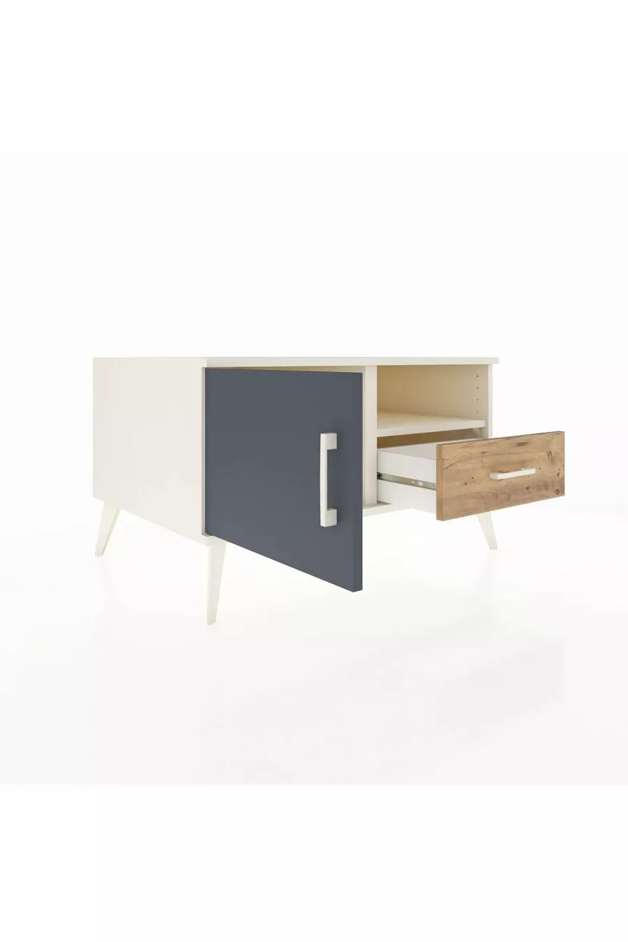 Commode Kronos avec 2 étagères, 1 tiroir et 1 porte, Pierre de Lune-Anthracite/Pin