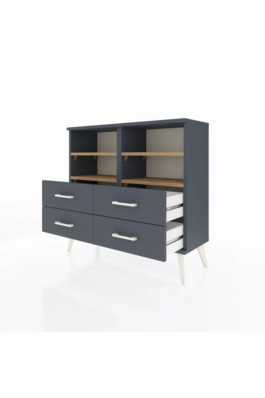 Commode Arges 4 étagères 4 tiroirs Anthracite-Sapin/Anthracite