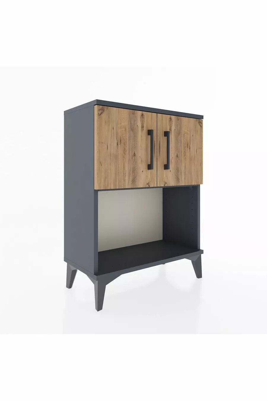 Table de chevet Arges avec 2 étagères et 2 portes Anthracite-Épicéa