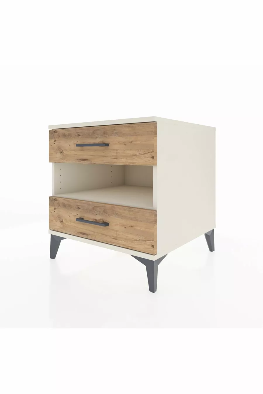 Table de chevet Kronos avec une étagère et 2 tiroirs, Aïtos-Pin