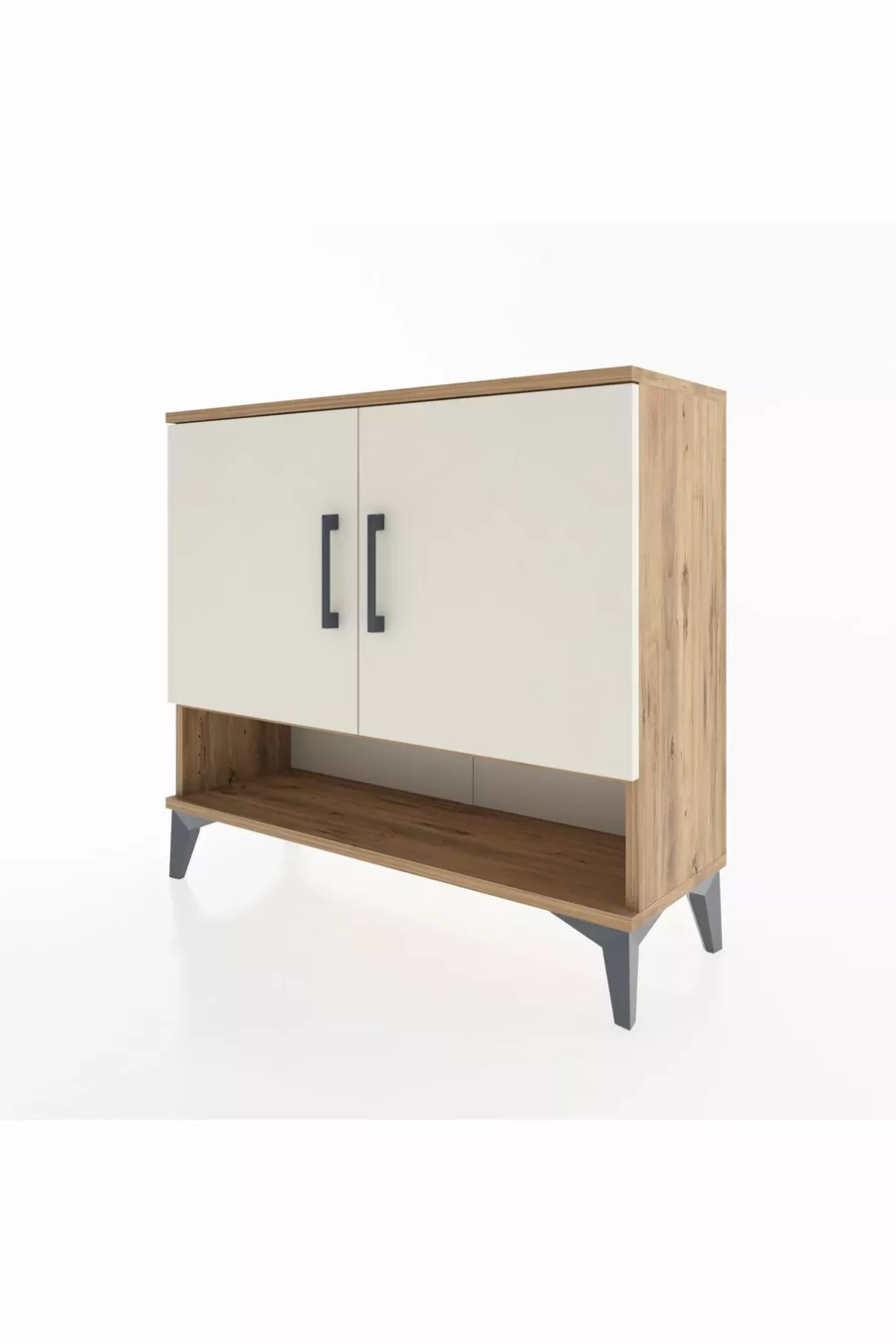 Commode Arges 2 étagères 2 portes Pin-Pierre d'Agate