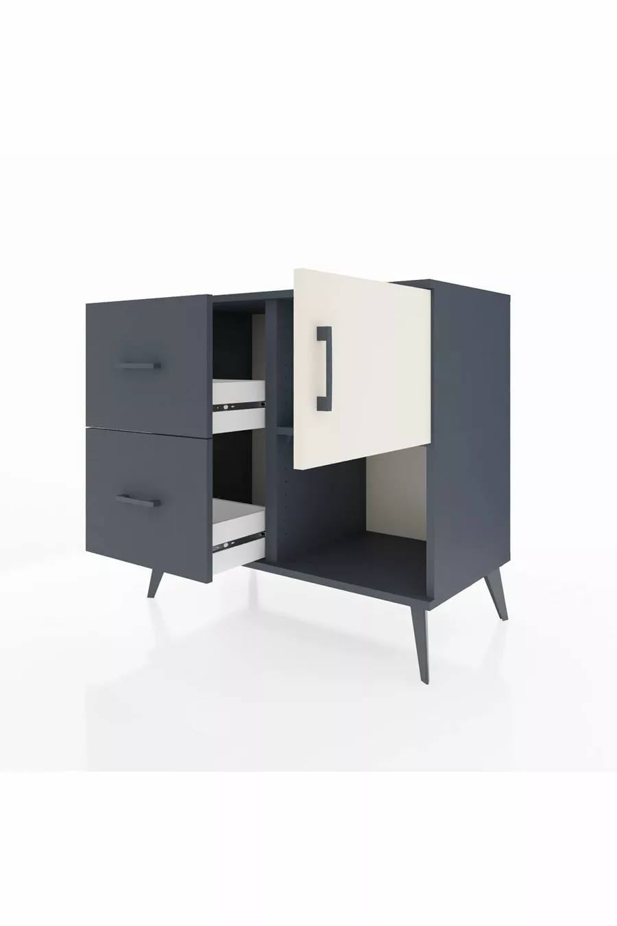 Commode Hyperion à une étagère, 2 tiroirs et une porte, Anthracite-Pierre de lune/Anthracite