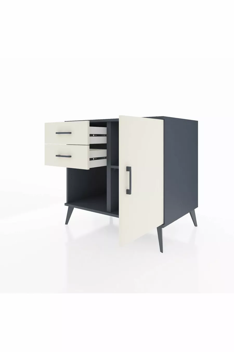 Commode Kronos avec une étagère, 2 tiroirs et une porte, Anthracite-Pierre de Lune