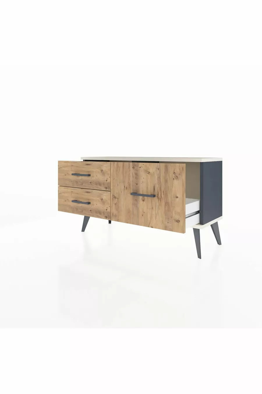 Commode Arges 3 étagères Anthracite-Pierre d'ardoise / Pin