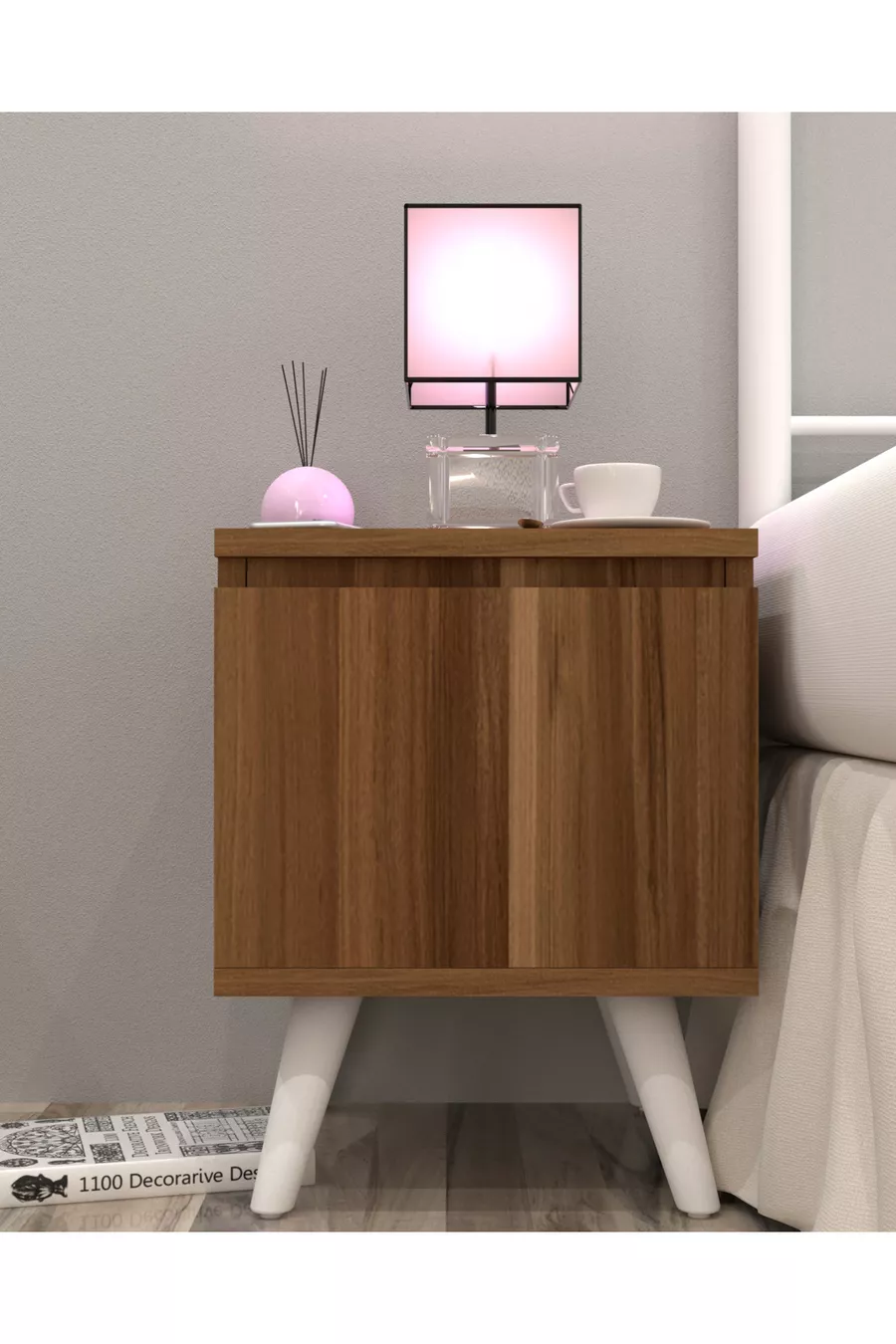 Table de chevet Gimli avec compartiment secret, MDF, assemblé, ne nécessite pas de montage