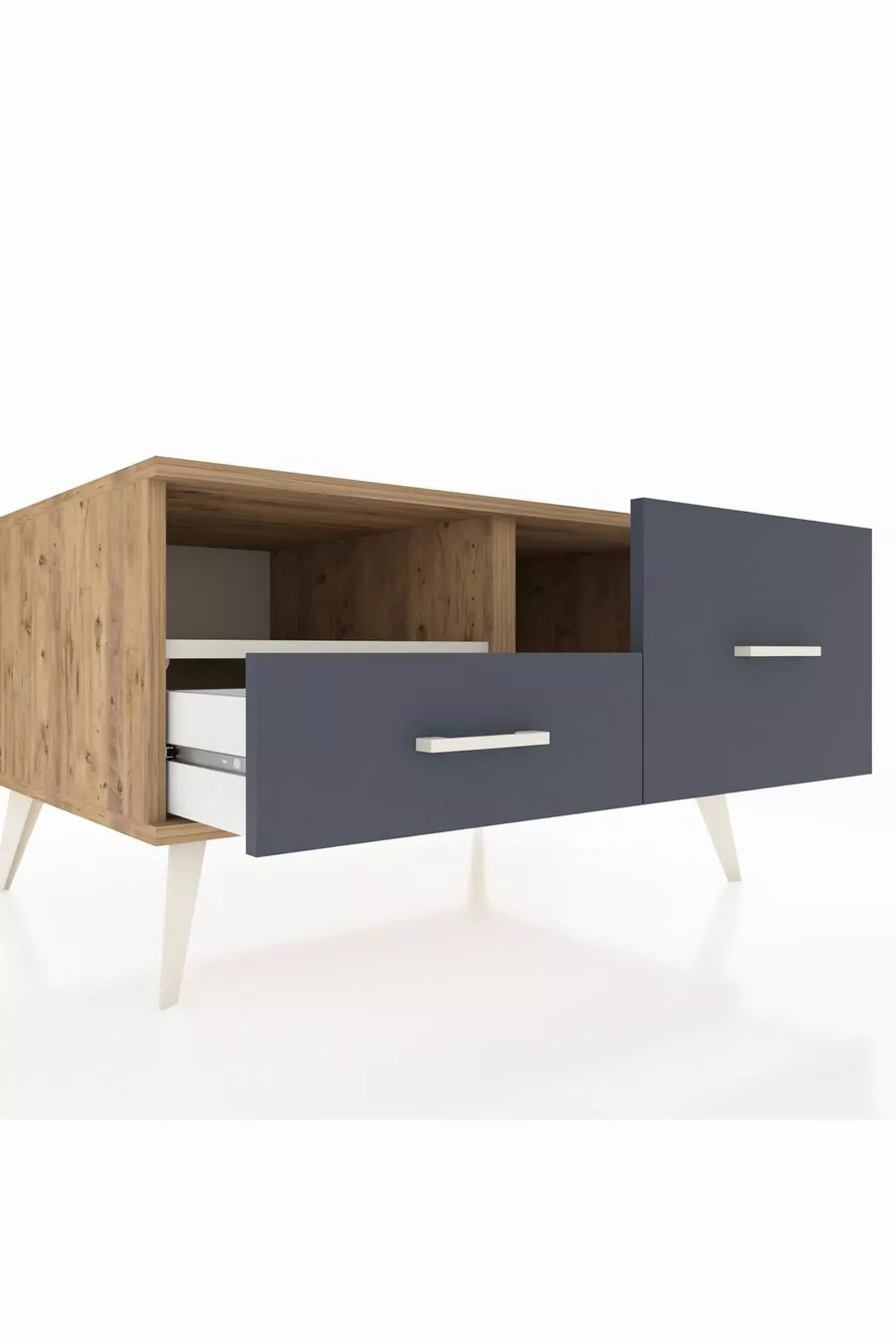 Commode Kronos à une étagère et 2 tiroirs Pin-Pierres d'ardoise/Anthracite