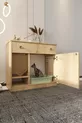 Litière pour chat en bois MONA avec tiroir - couvercle verrouillable - tissu inclus - bac à litière non inclus - CHÊNE SAPHIR