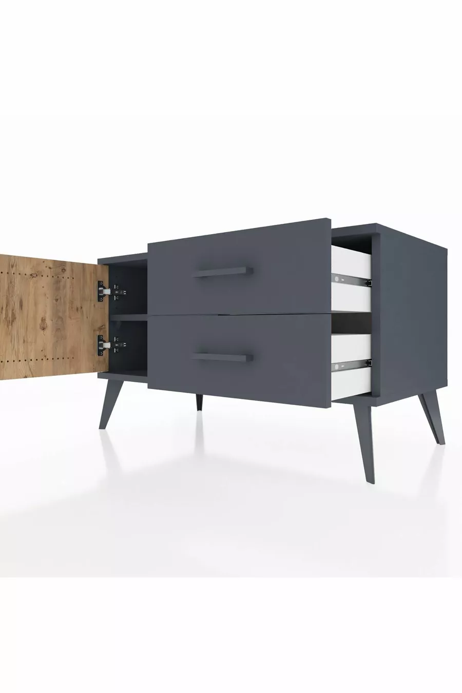 Commode Hyperion à une étagère, 2 tiroirs et une porte, Anthracite-Sapin/Anthracite