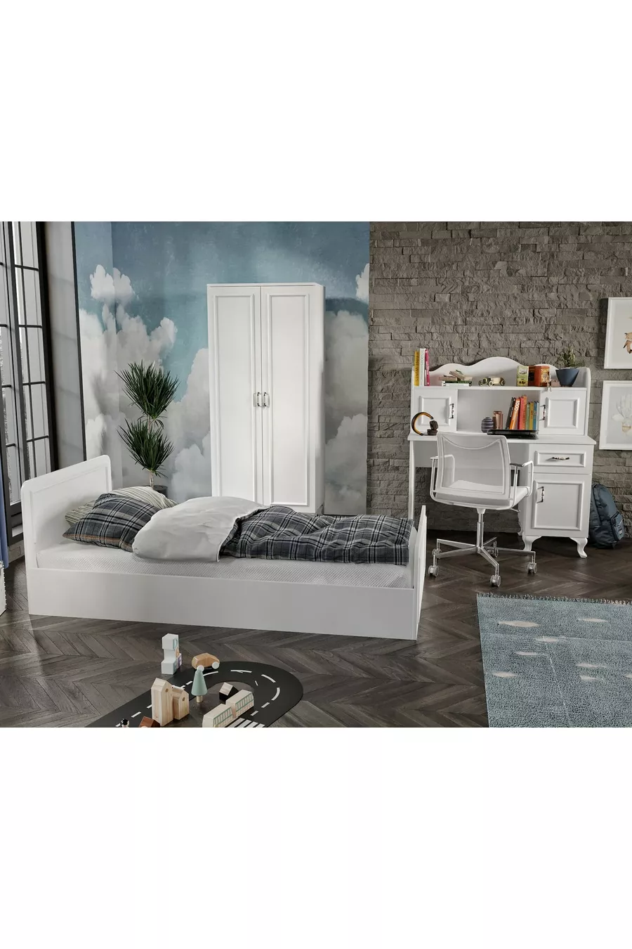 Ensemble de chambre d'enfant style Snow Country - 4 pièces et entièrement en MDF de qualité supérieure