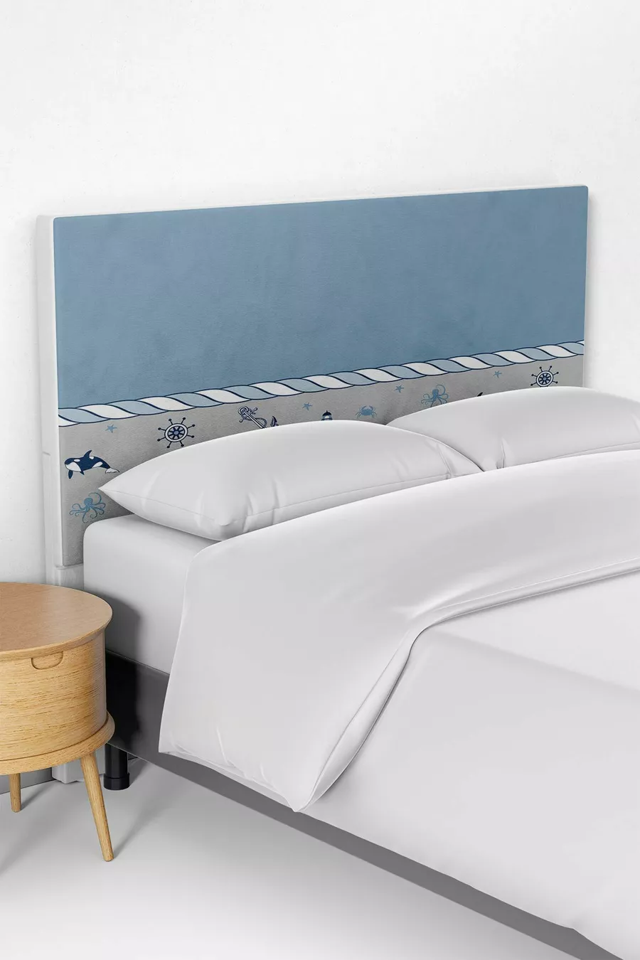 Housse de tête de lit pour lit enfant à motif ancre bleue