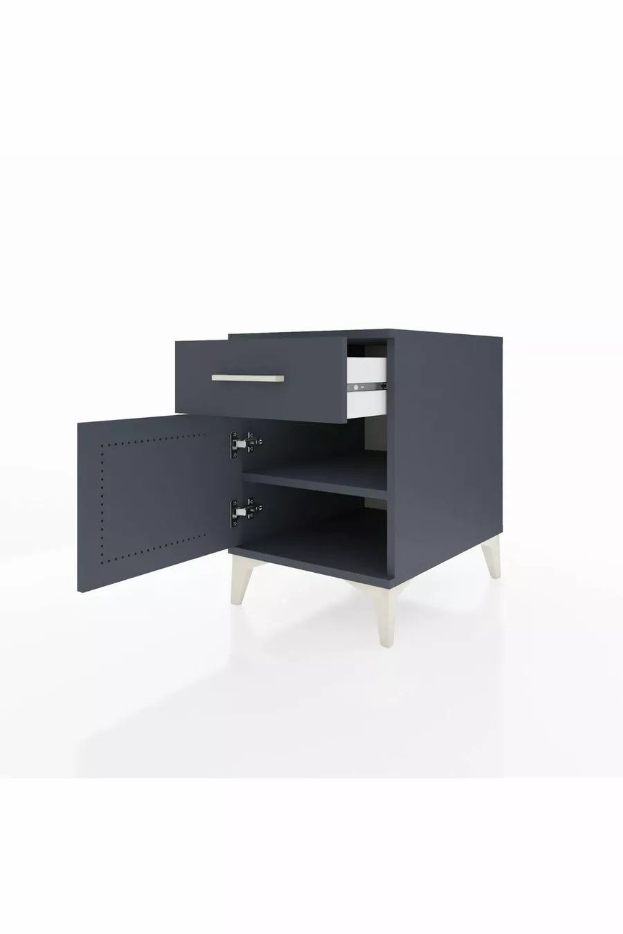 Table de chevet Kronos avec une étagère, un tiroir et une porte, Anthracite-Anthracite
