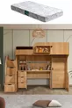 Lit superposé, litera avec armoire et bureau, noyer clair, 1 matelas Comfort