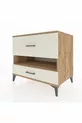 Commode Kronos à une étagère et 2 tiroirs en pin et pierre de lave