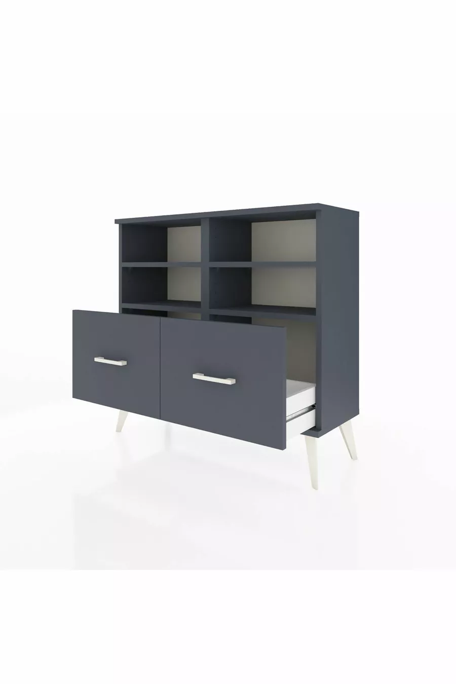 Commode Arges 4 étagères 2 tiroirs Anthracite-Anthracite