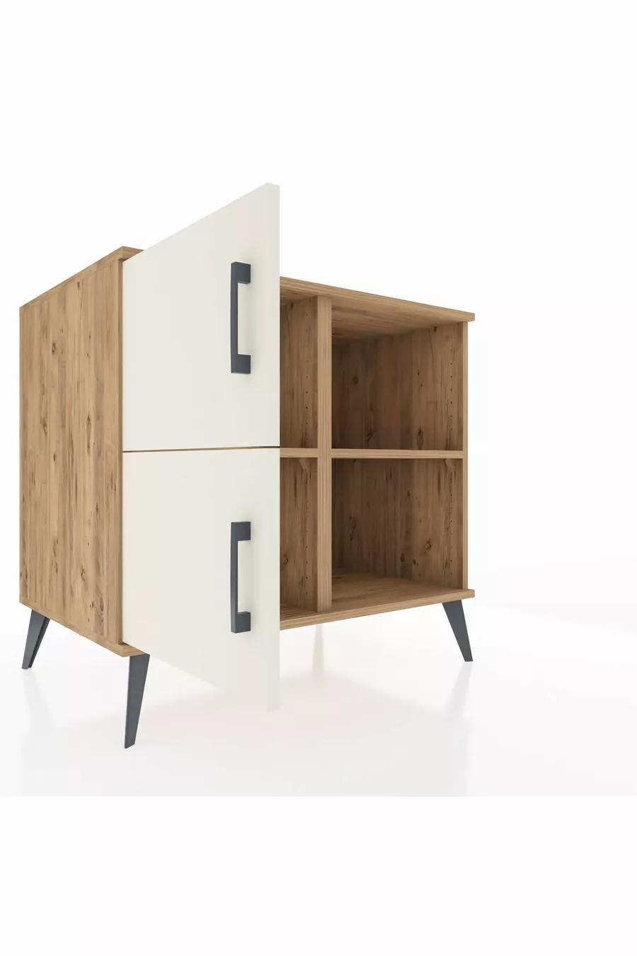 Commode Kronos à 2 étagères et 2 portes Pin-Pierre de Lune/Pin