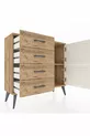 Commode Arges avec une seule étagère, 4 tiroirs et 2 portes, Pin-Pierre d'argile/Pin