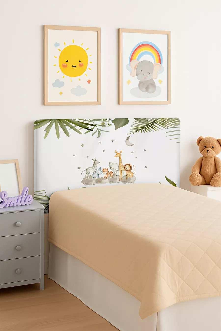 Housse de tête de lit pour sommier avec motif d'animaux mignons Safari