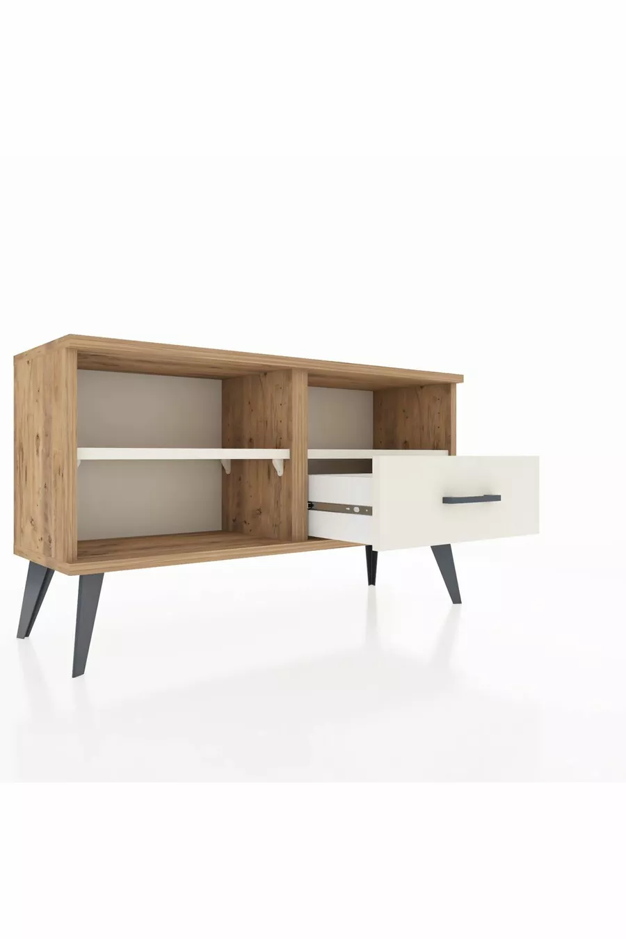 Commode Arges 2 étagères 1 tiroir Pin-Pierre de lune