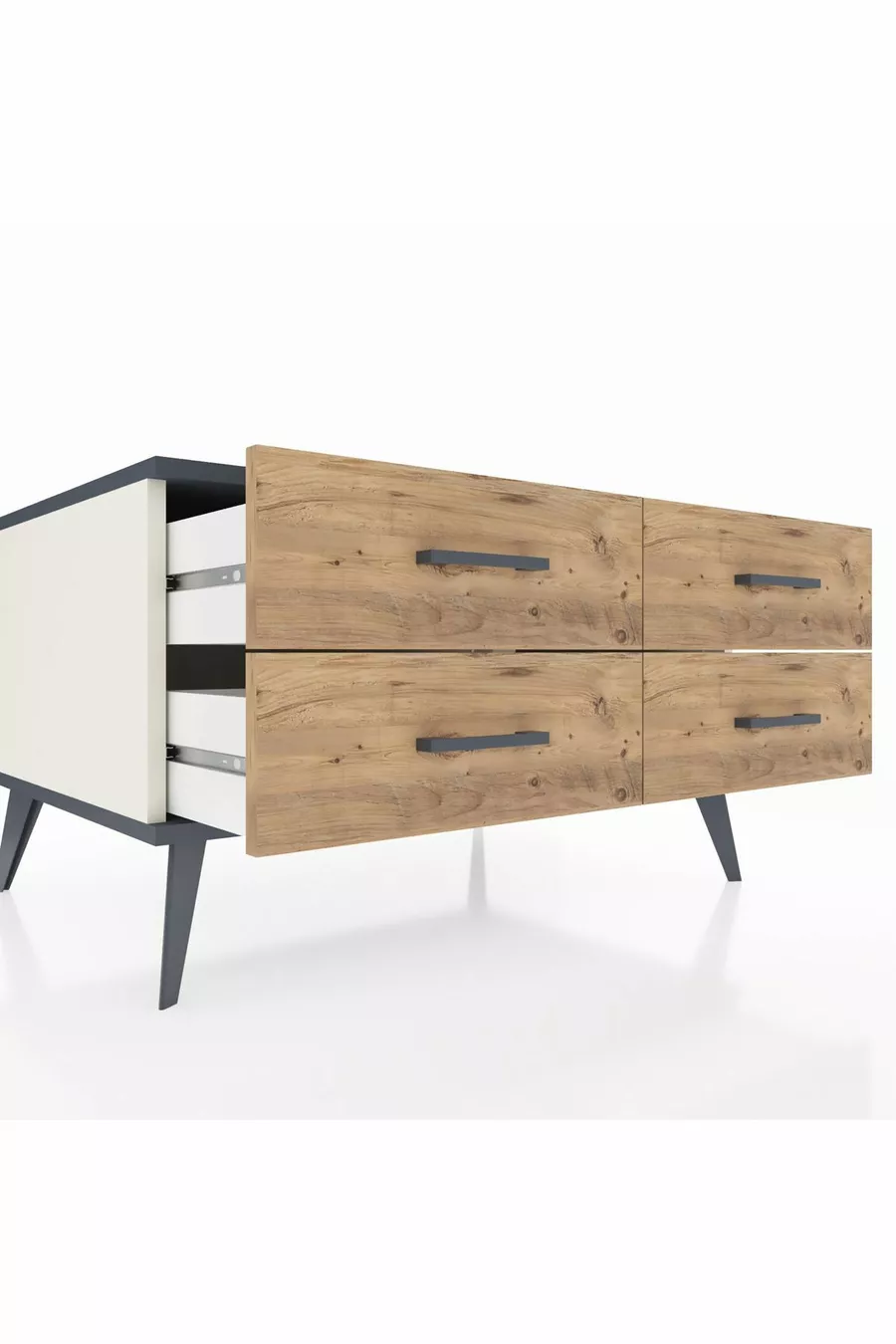 Commode Kronos 4 étagères Pierre de Lune-Anthracite/Pin
