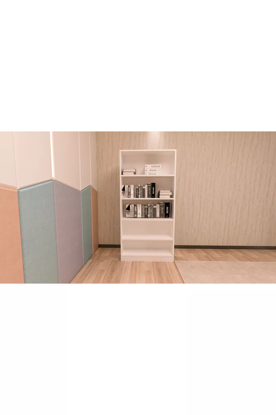 Ensemble de chambre d'adolescent en MDF blanc 4 pièces (lit, armoire, bibliothèque et bureau)