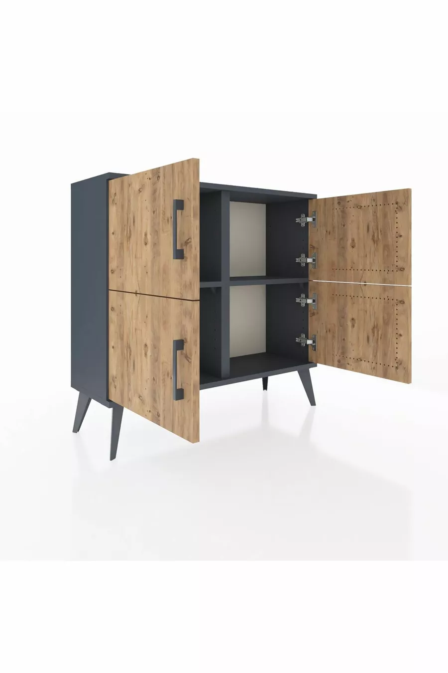 Commode Arges 2 étagères 4 portes Anthracite-Pin/Anthracite