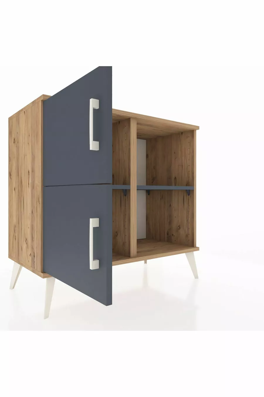 Commode Hyperion 2 étagères 2 portes Pin-Anthracite