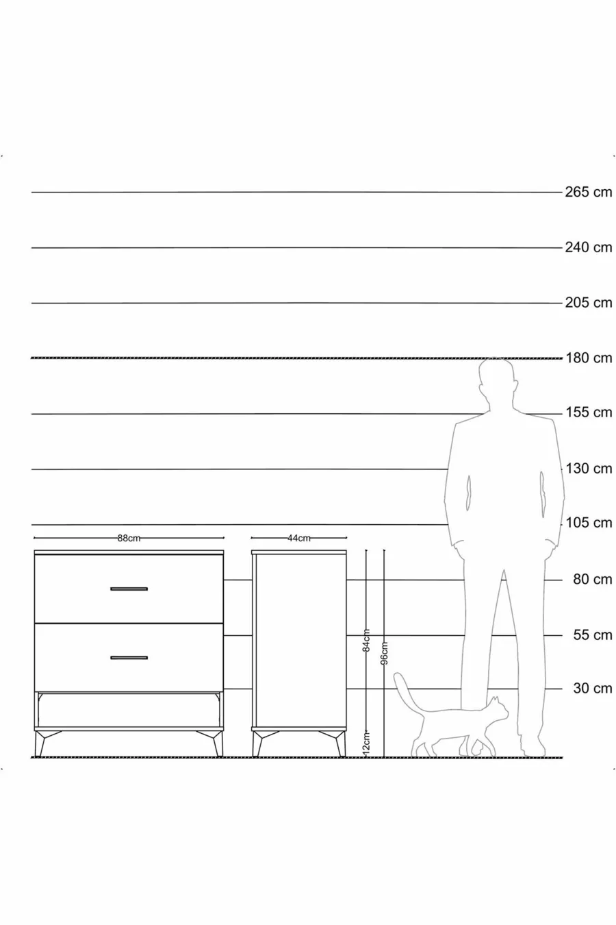 Commode Hyperion 2 tiroirs Anthracite-Pierres de lune