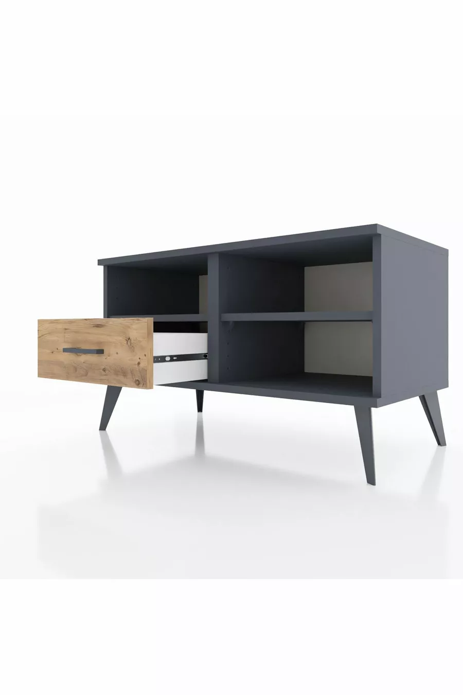 Commode Hyperion 2 étagères avec un tiroir Anthracite-Anthracite/Merisiers