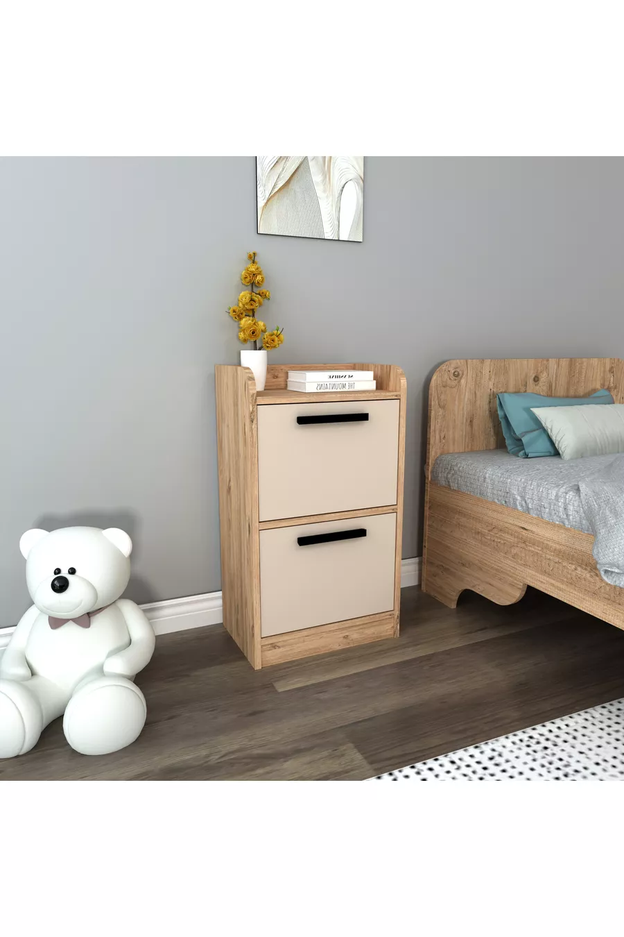 Chambre d'adolescent Luses Ensemble 4 pièces Pin Atlantique Beige Bureau-Armoire-Commode-Lit - Luses