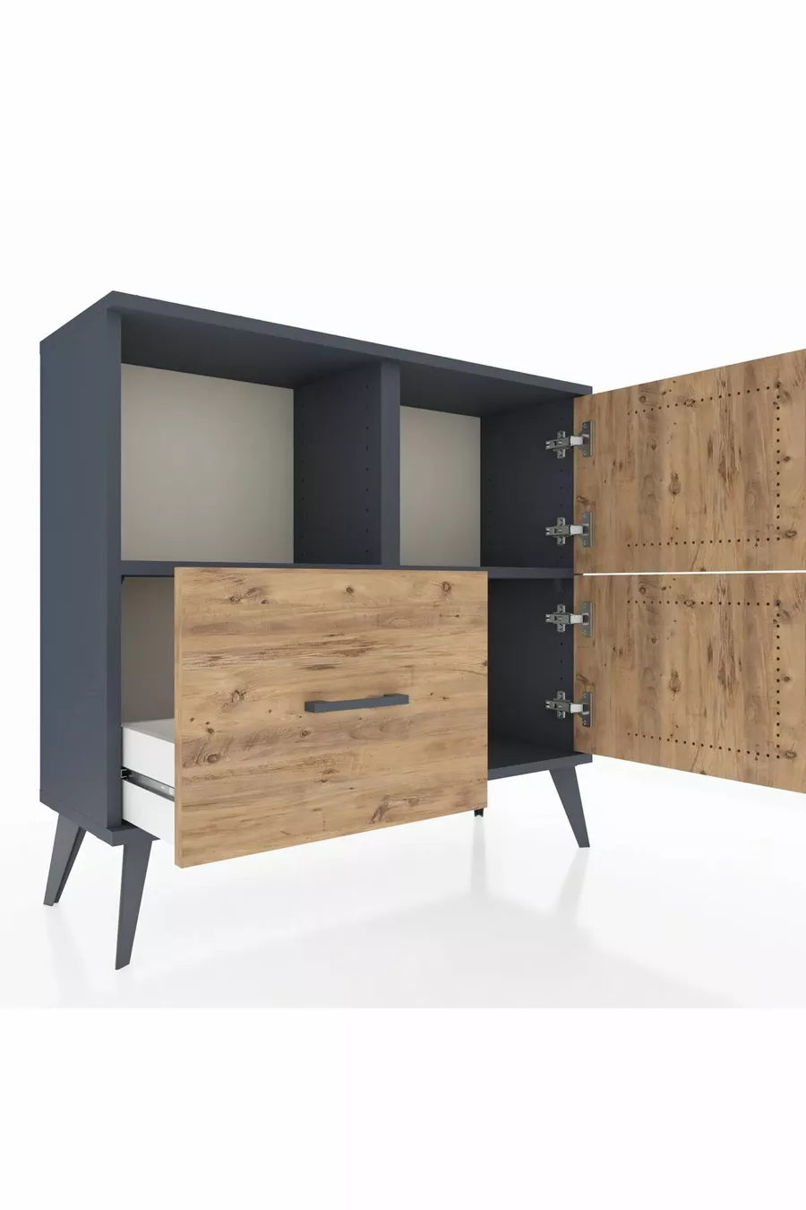 Commode Arges 2 étagères, 1 tiroir, 2 portes, Anthracite-Pin