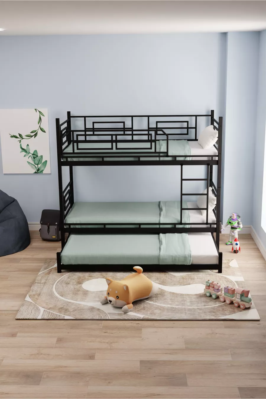 Lit superposé et lit simple en métal pour chambre d'enfant Defne Yavrulu – Noir