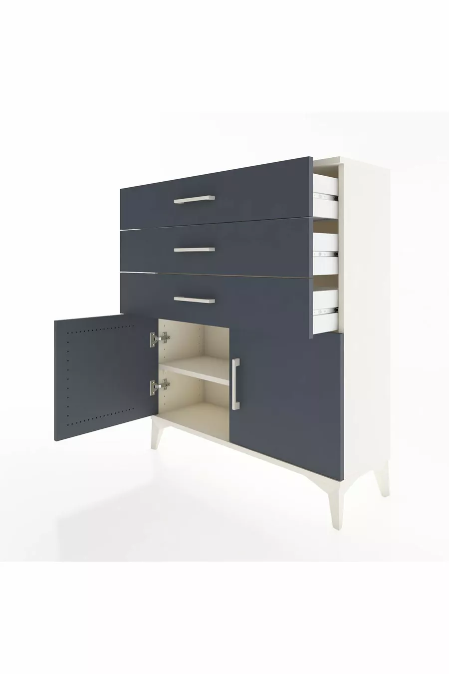 Commode Arges avec une étagère, 3 tiroirs et 2 portes, Pierre de lune-Anthracite