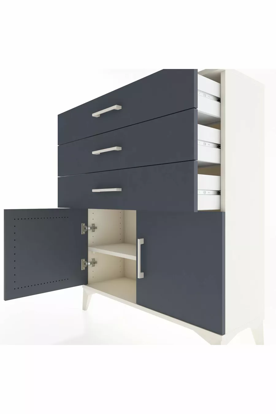 Commode Arges avec une étagère, 3 tiroirs et 2 portes, Pierre de lune-Anthracite
